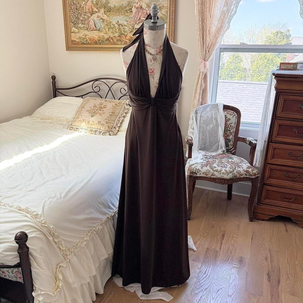 Dresses | Brown Halter Prom Dress Y2k Morgan And Co Brown Halter Maxi Dress